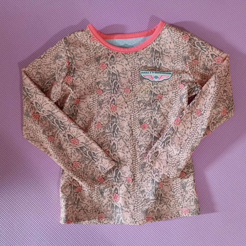 Harley-Davidson Girls' Peach & Coral Snake-Print Long Sleeve Tee - Picture 1 of 4
